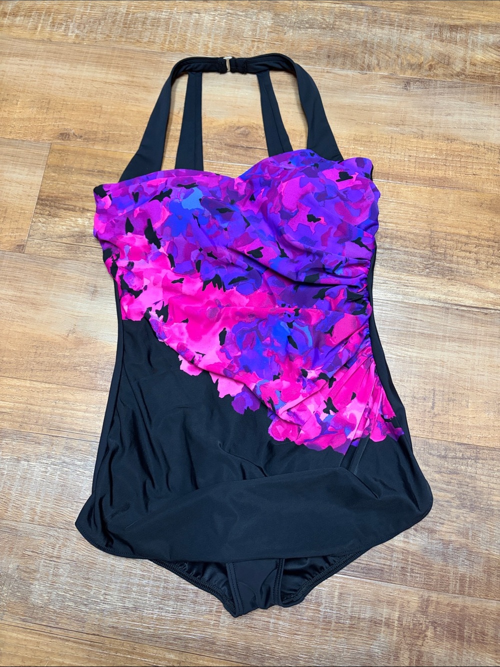 Lands' End Purple Pink Floral One Piece Swimdress Swimsuit size 14